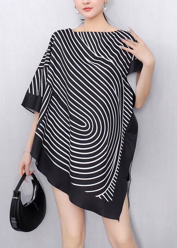 Casual Black Striped Short Sleeve Top - EasyApparels
