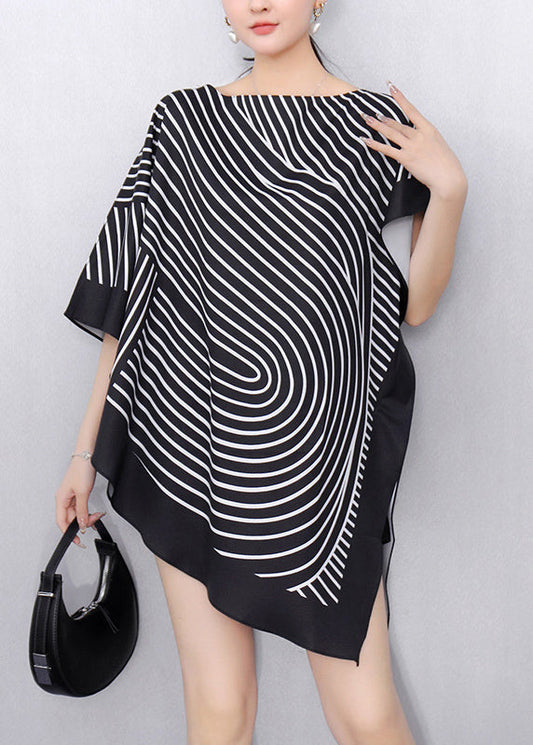 Casual Black Striped Short Sleeve Top - EasyApparels