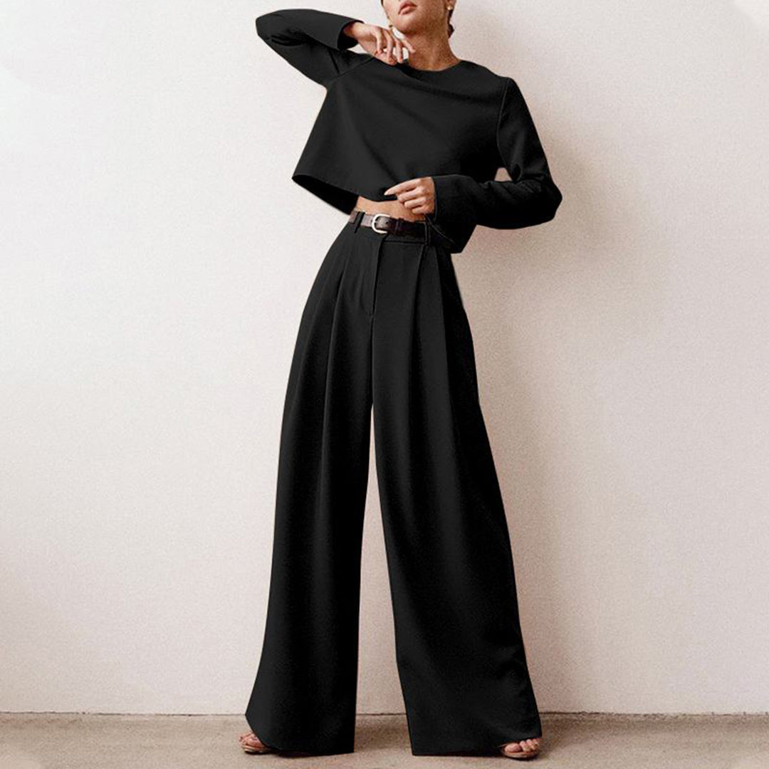 Pantalon Femme Ensemble avec Haut à Manches Longues - BerlinGlamour