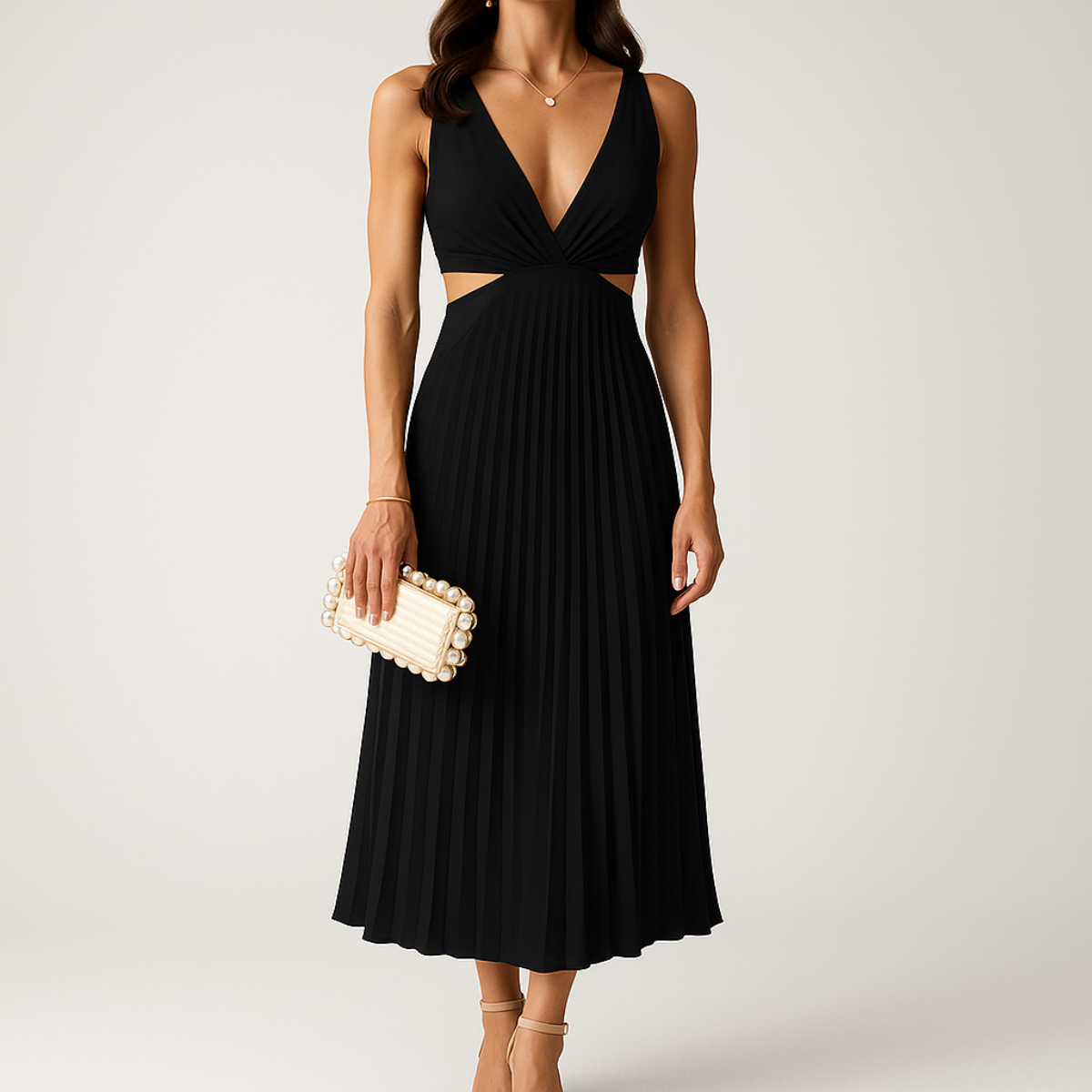 Robe Élégante en Soie Plissée Noir