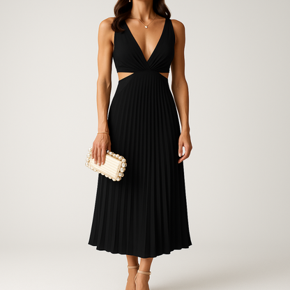 Robe Élégante en Soie Plissée Noir