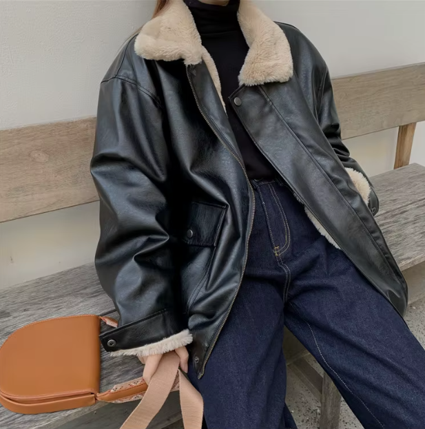 Veste Cuir Femme Hiver Oversize Élégante - PanierRoyale