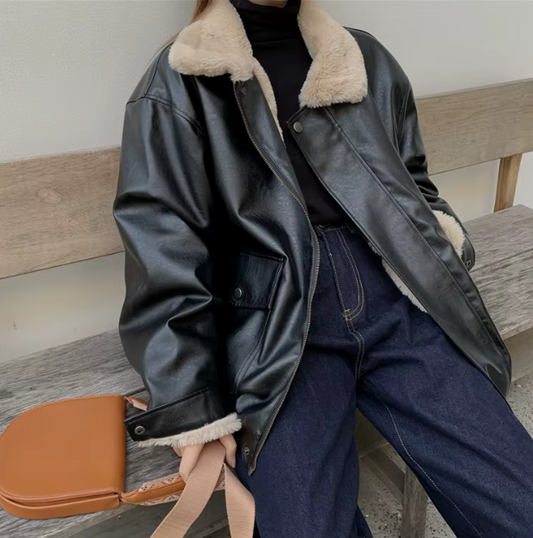 Veste Cuir Femme Hiver Oversize Élégante - PanierRoyale
