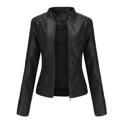 Blouson Cuir Femelle Noir Élégant avec Fermeture Éclair - BerlinGlamour