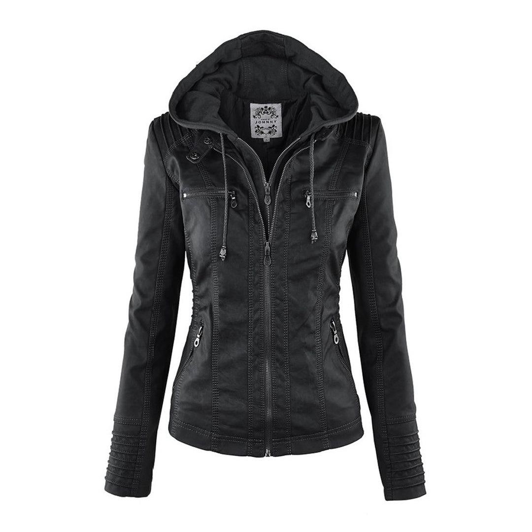 Blouson Cuir Femelle Noir Chic et Élégant