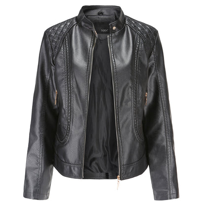 Veste en Cuir pour Femme Élégante avec Col Montant et Fermeture Éclair - PanierRoyale