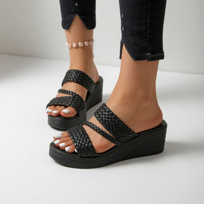 Sandales Femme Compensées Brides Tressées Semelle Confortable