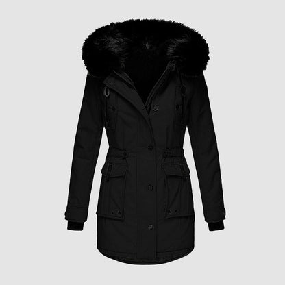Manteau femme hivernal épais avec capuche fourrure synthétique