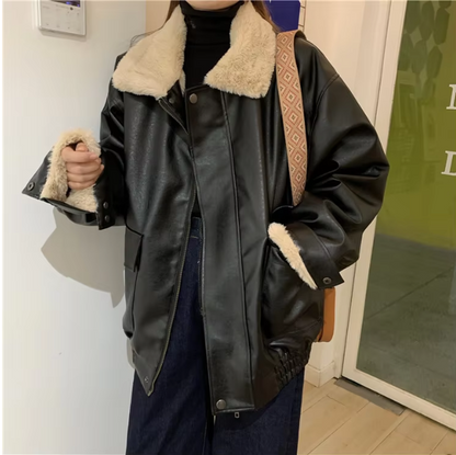 Veste Cuir Femme Hiver Oversize Élégante