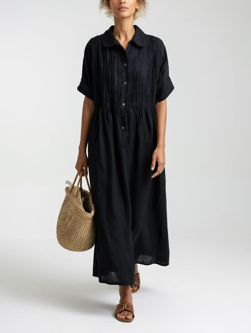 Robe Chemise Longue Femme Coton Léger Col Classique