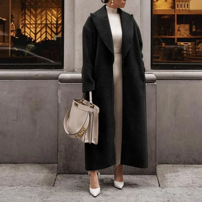 Manteau Long Femme Aspect Laine Coupe Droite Classique