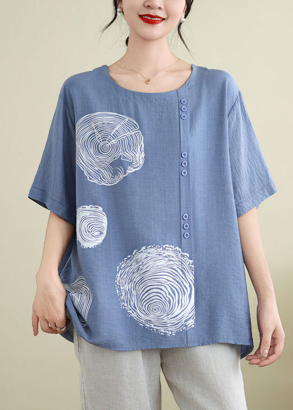 T-shirt été bleu soie lisse col rond - EasyApparels