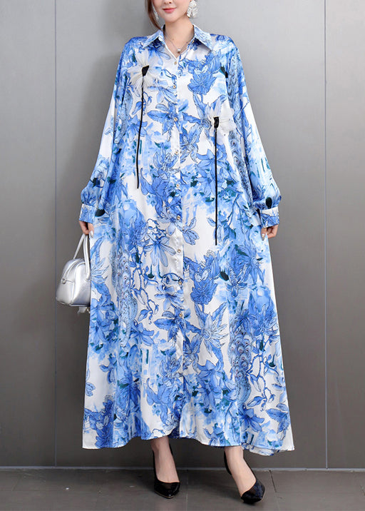 Robe du soir en soie bleue grande taille pour femme - EasyApparels