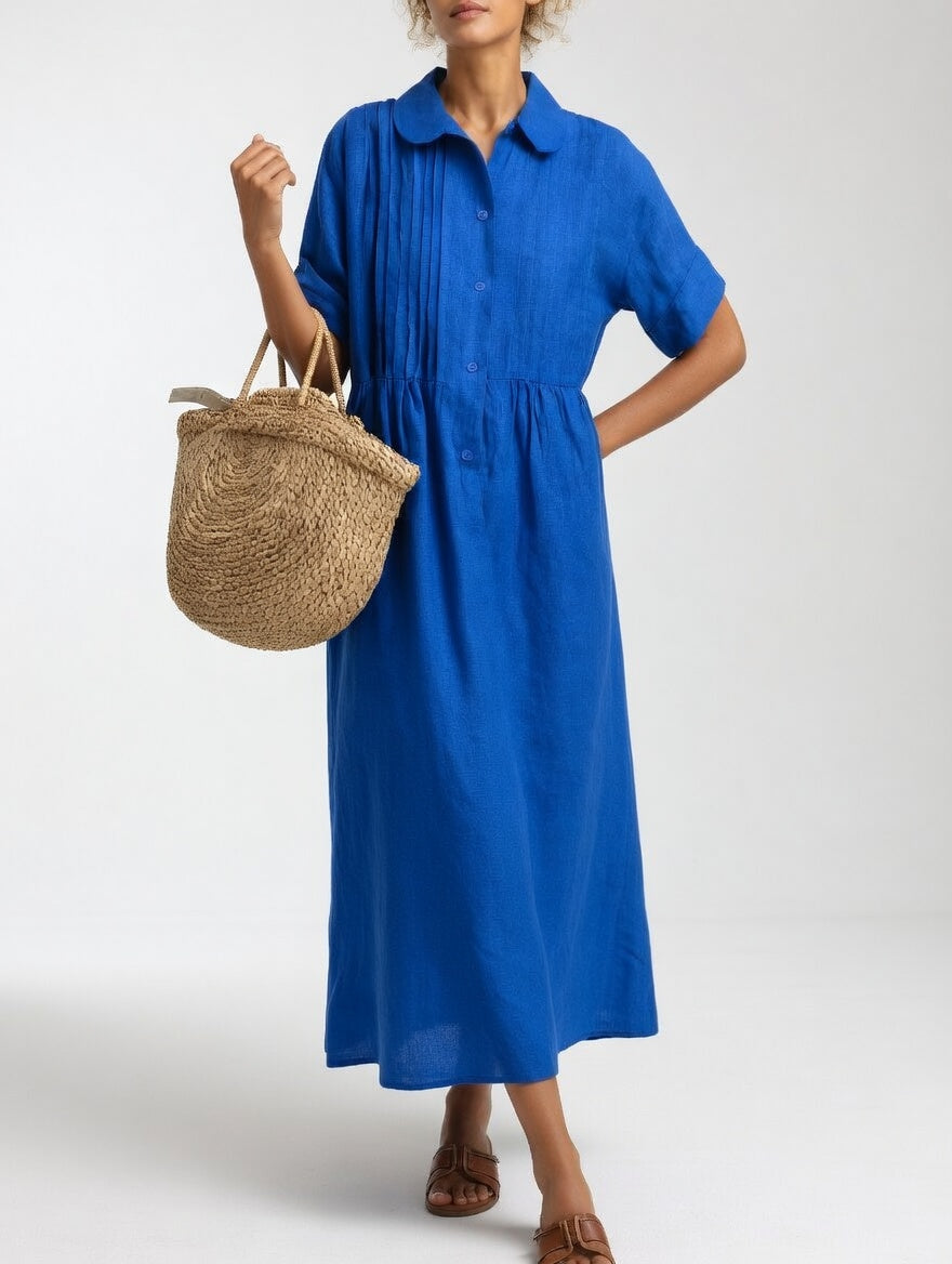 Robe Chemise Longue Femme Coton Léger Col Classique