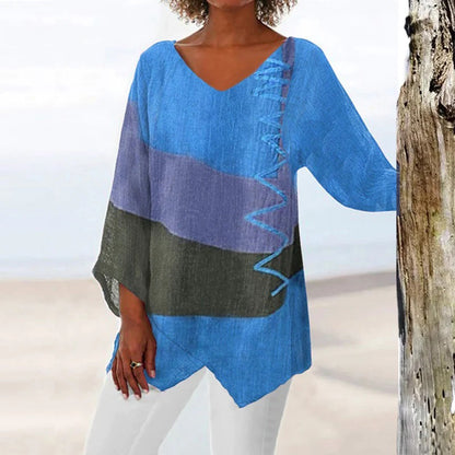 Blouse Femme Décontractée Manches Longues Mélange de Couleurs