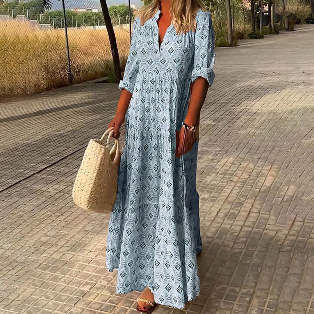 Robe Longue Florale Bleu Ciel Décontractée - PanierRoyale
