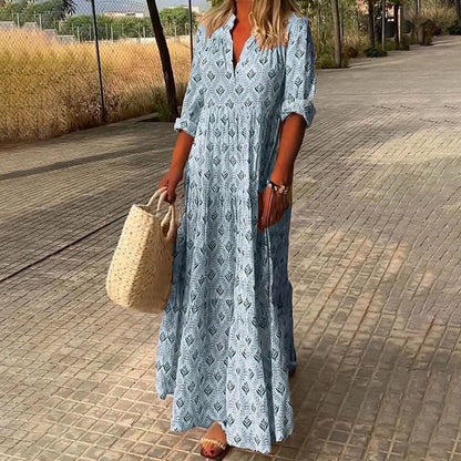 Robe Longue Florale Bleu Ciel Décontractée - PanierRoyale