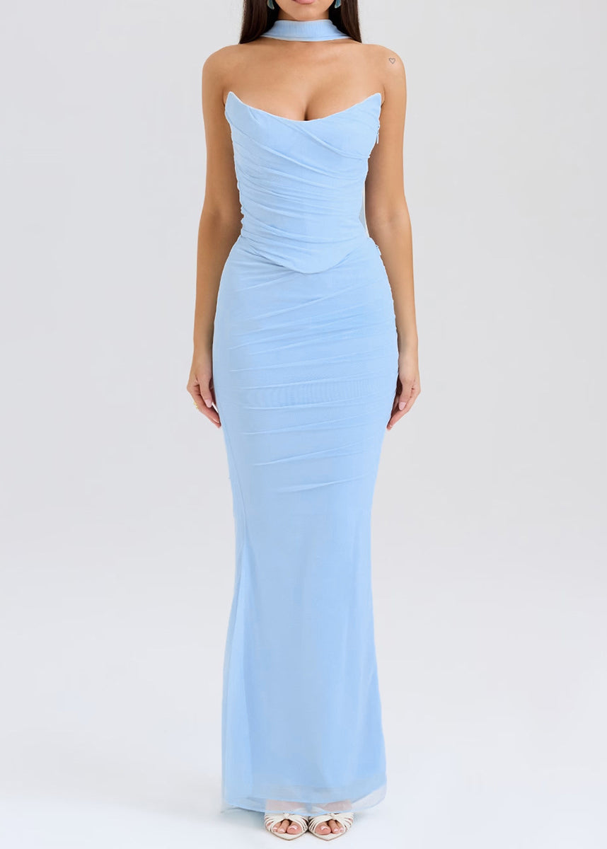 Robe décontractée bleue dos nu en dentelle légère - EasyApparels