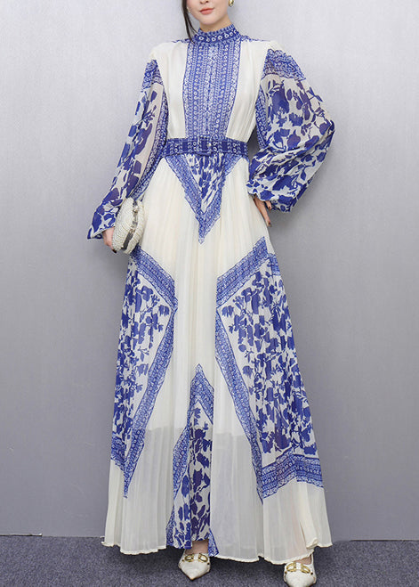 Robe légère en soie imprimée bleu ciel estivale - EasyApparels