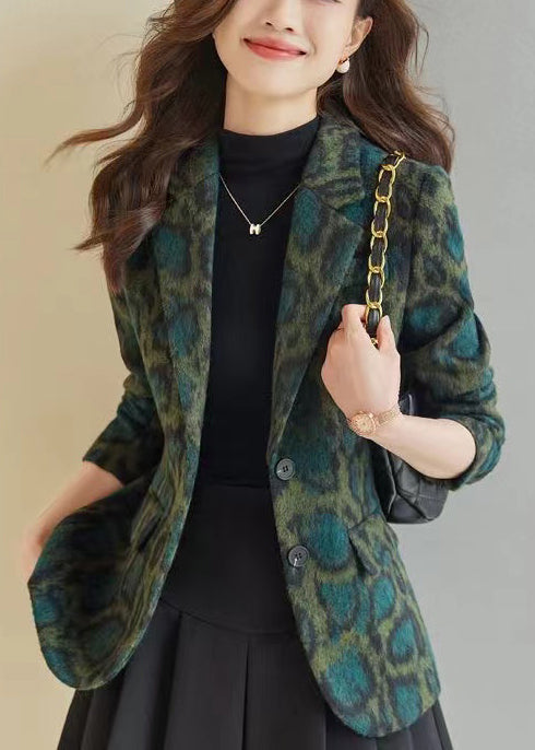 Manteaux en laine léopard vert chic pour femme printemps - EasyApparels