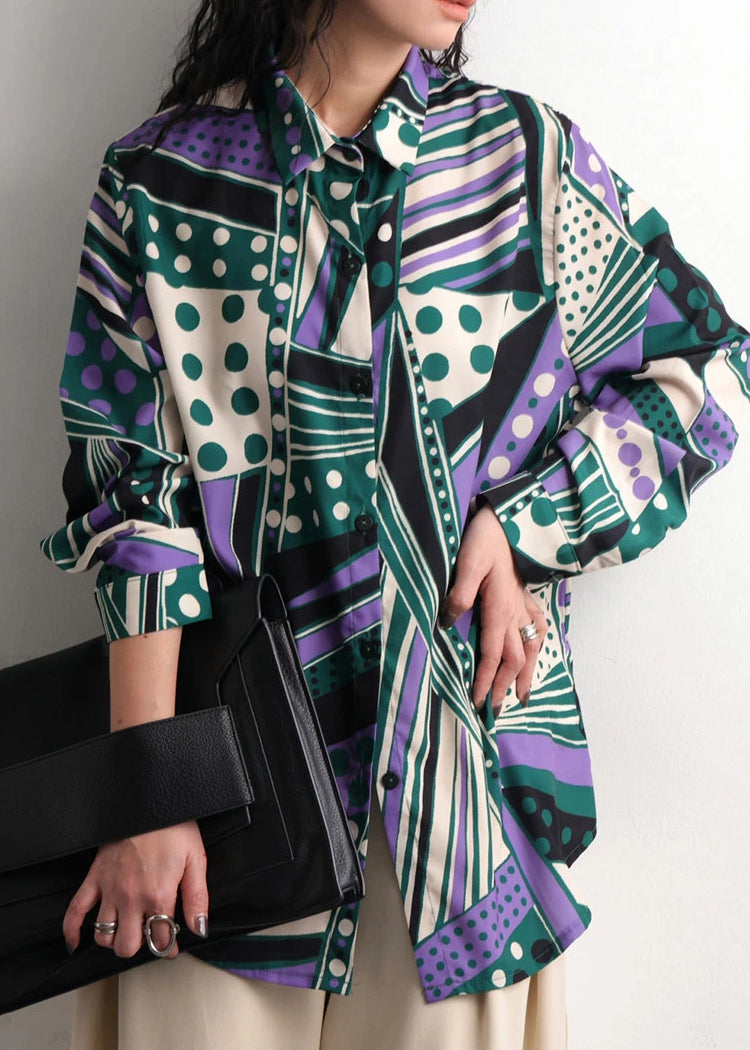 Grand chemisier en soie imprimé vert décontracté pour femme - EasyApparels