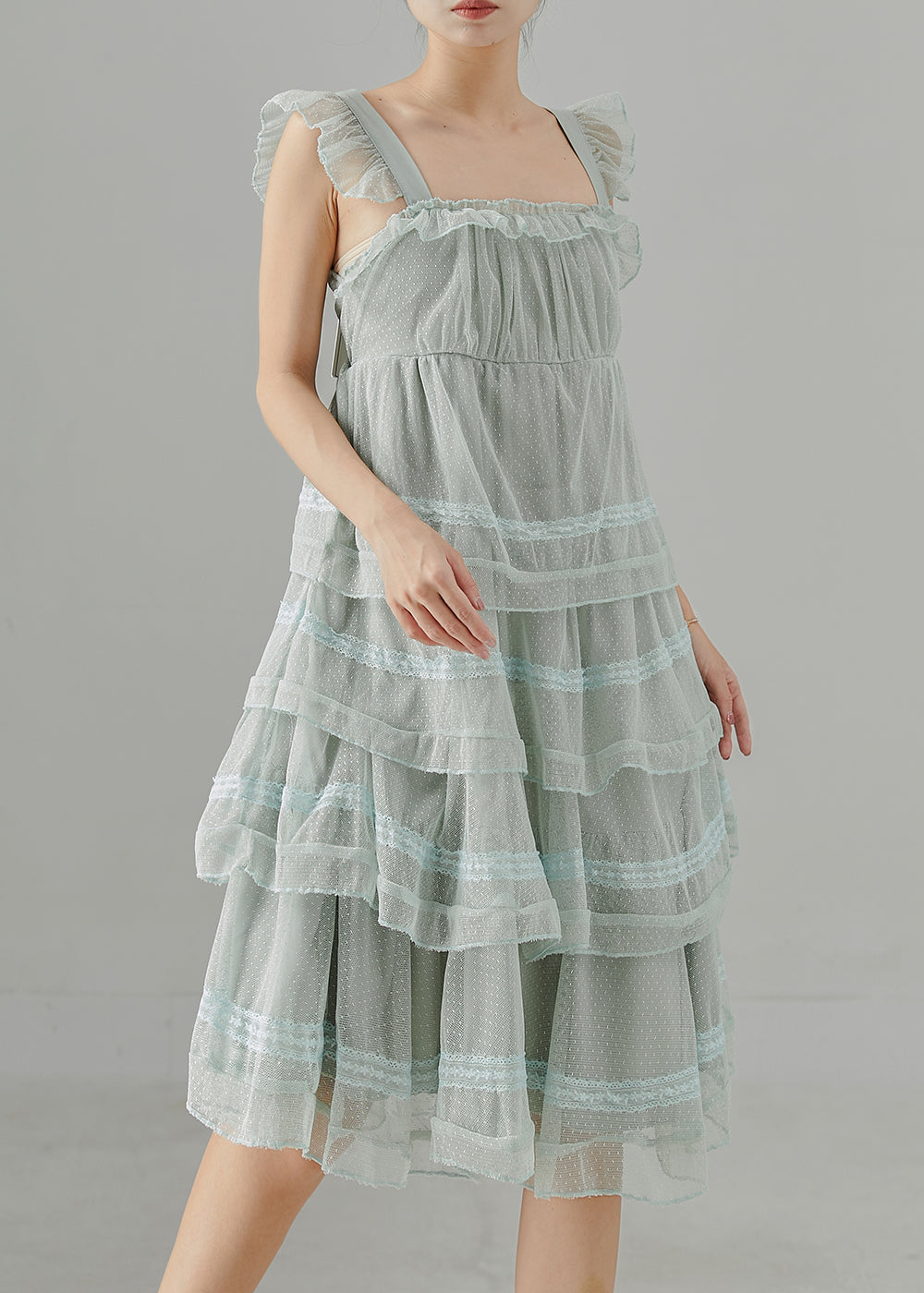 Robe d'été légère en tulle bleu ciel fleuri - EasyApparels