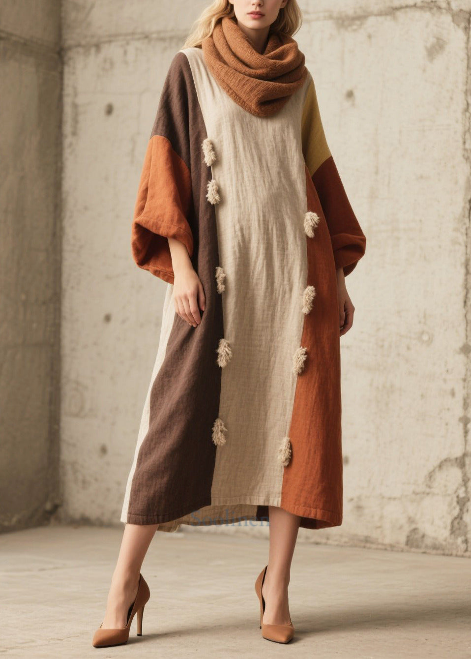 Gros peignoir coloré en patchwork, manches amples - EasyApparels