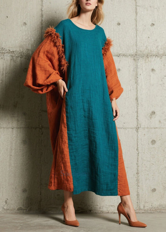 Robe d'hiver oversizedpatchwork bleu turquoise en fausse fourrure - EasyApparels