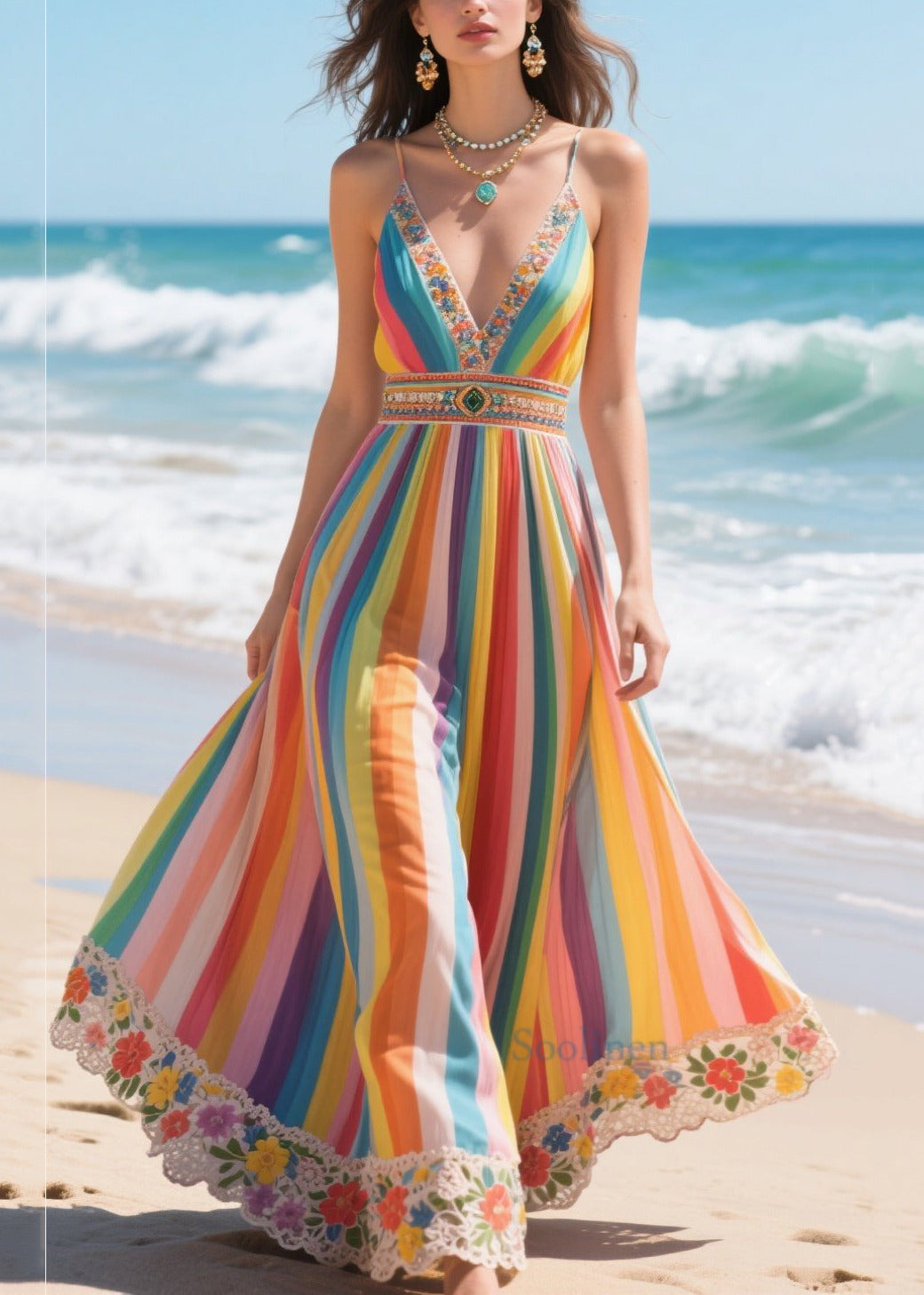 Coloré Robe d'été en soie à bretelles fines - EasyApparels