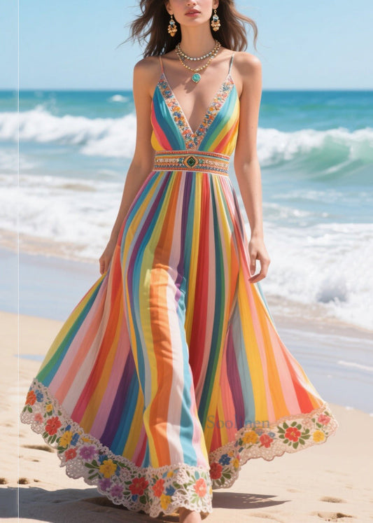 Coloré Robe d'été en soie à bretelles fines - EasyApparels