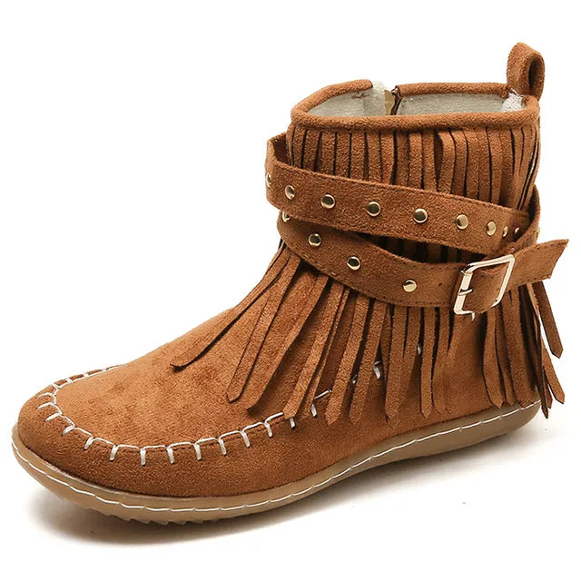 Bottines Femmes à Talons Hauts et Franges Élégantes