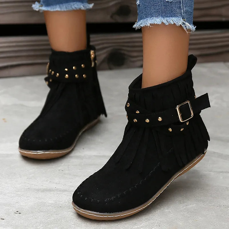 Bottines Femmes à Talons Hauts et Franges Élégantes - PanierRoyale