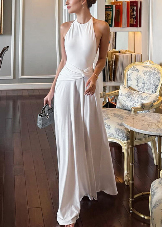 Robe blanche décontractée en coton à lacets sans manches - EasyApparels