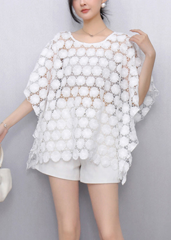 T-shirt femme décontracté blanc avec dentelle pour été - EasyApparels