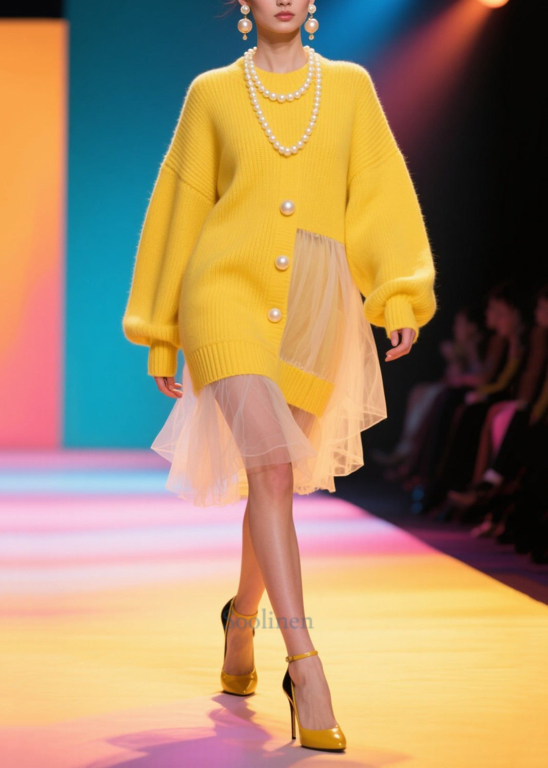 Chic Tulle Patchwork Yellow Robe for Winter - EasyApparels