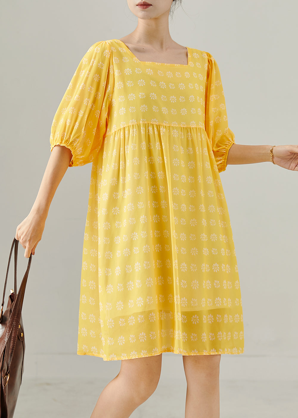 Robe décontractée en coton jaune estival - EasyApparels