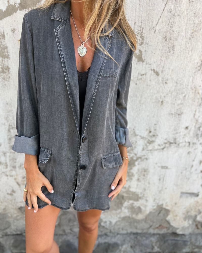 Blazer Jean Décontracté avec Poches Côte à Côte
