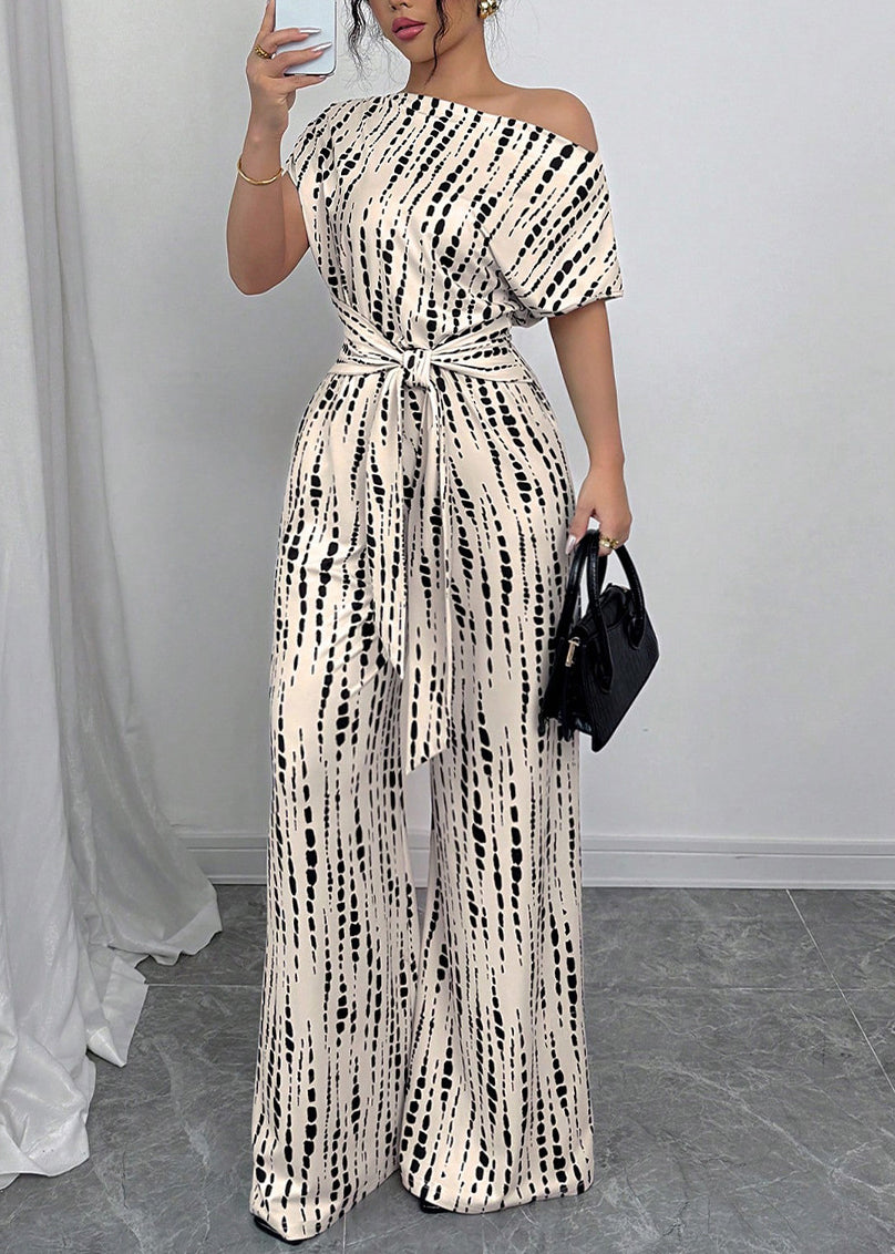 Robe d'été en coton imprimé élégant beige à épaules nues - EasyApparels