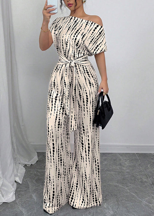 Robe d'été en coton imprimé élégant beige à épaules nues - EasyApparels