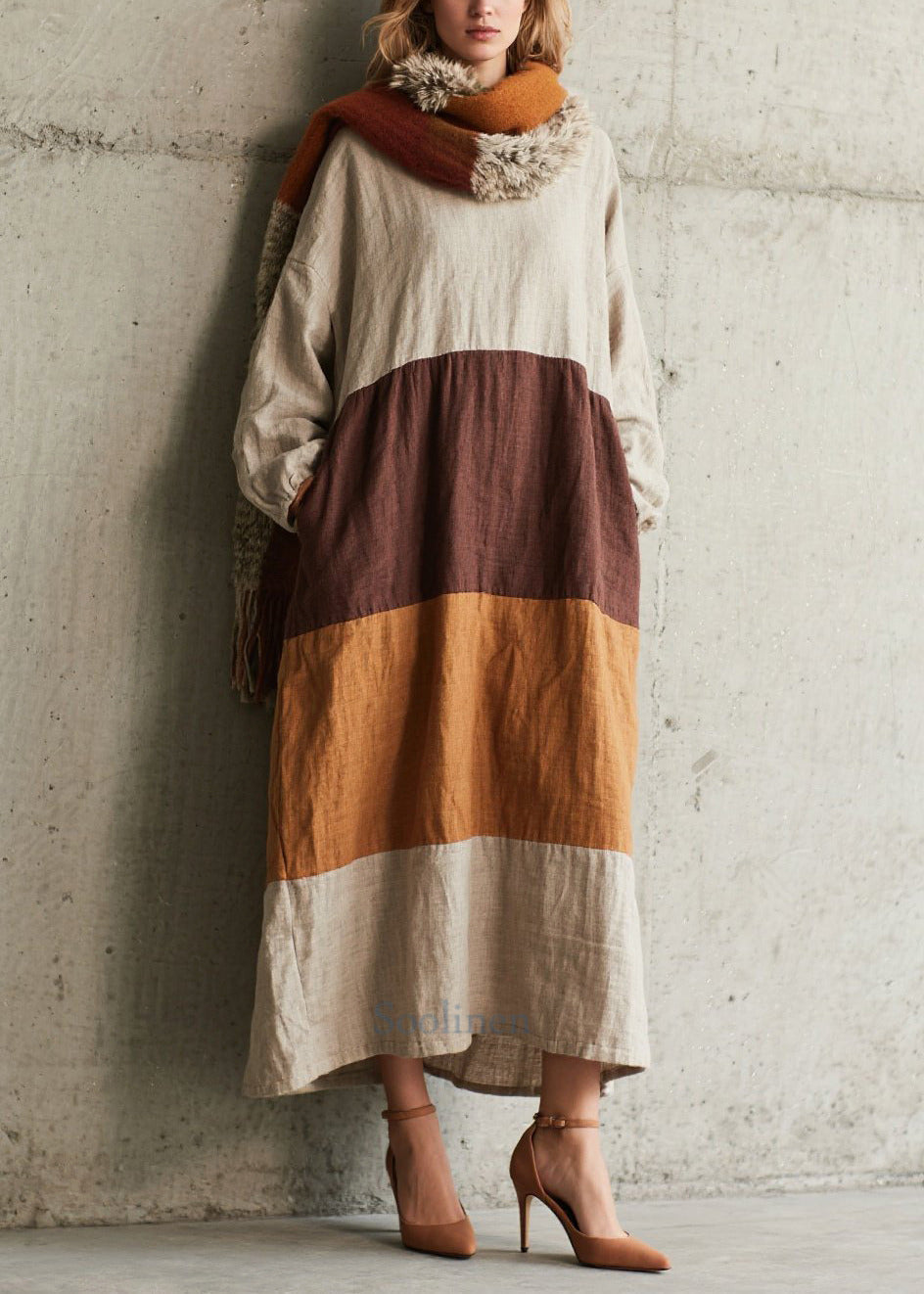 Robe douce en coton patchwork oversize automne - EasyApparels