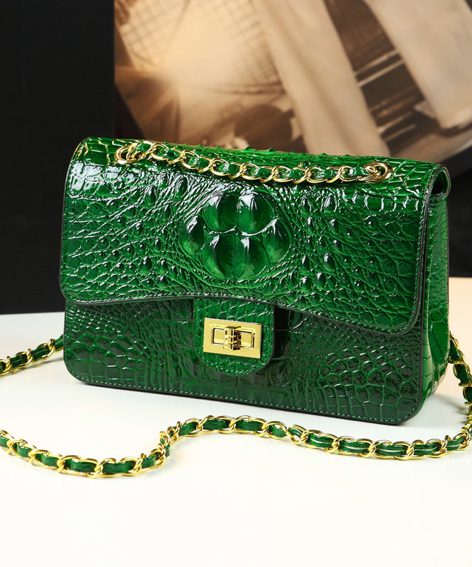 Green Faux Leather Crocodile Pattern Tote Bag - EasyApparels