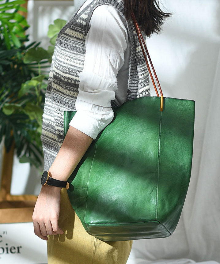 Grand sac à main en cuir vert épais - EasyApparels