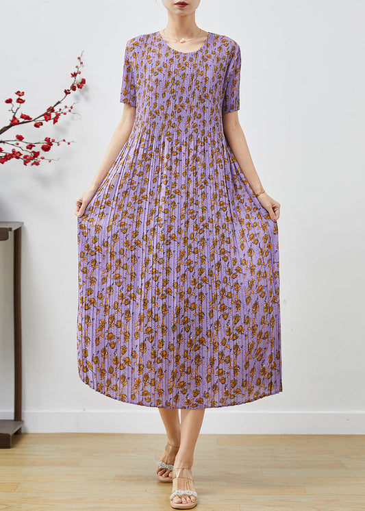 Robe d'été en soie légère à imprimé floral violette - EasyApparels