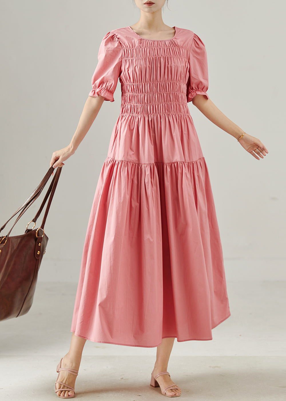 Robe d'été en coton rose décontractée style chic - EasyApparels