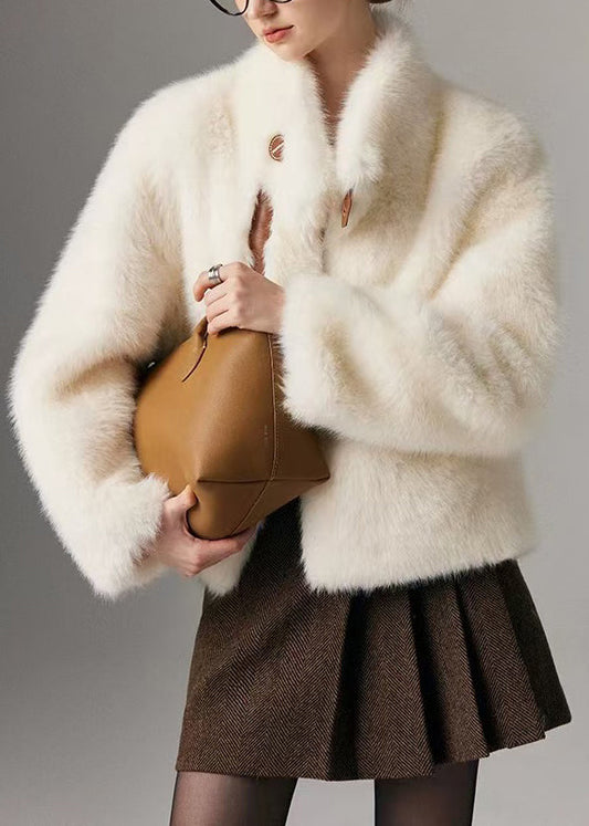 Veste hivernale blanche en fausse fourrure de luxe patchwork