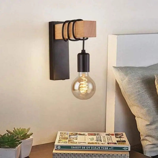 Boisora™ – Applique Murale Industrielle Noire & Blanche en Bois et Aluminium