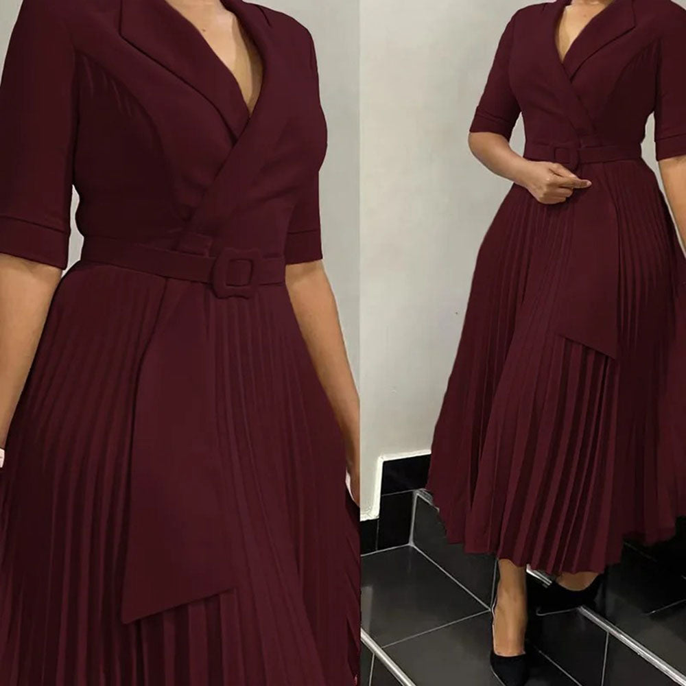 Robe Courte Plissée Élastique avec Ceinture Adjustative
