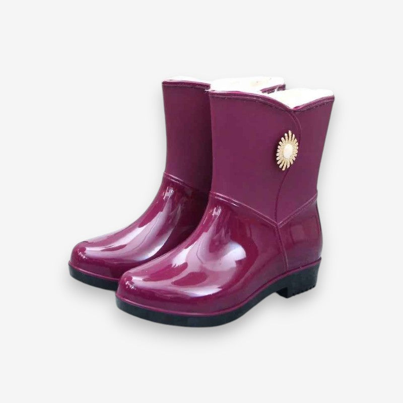 Chaussures Femmes Mi-Mollet à Bout Arrondi avec Boucle et Semelle Antidérapante - PanierRoyale