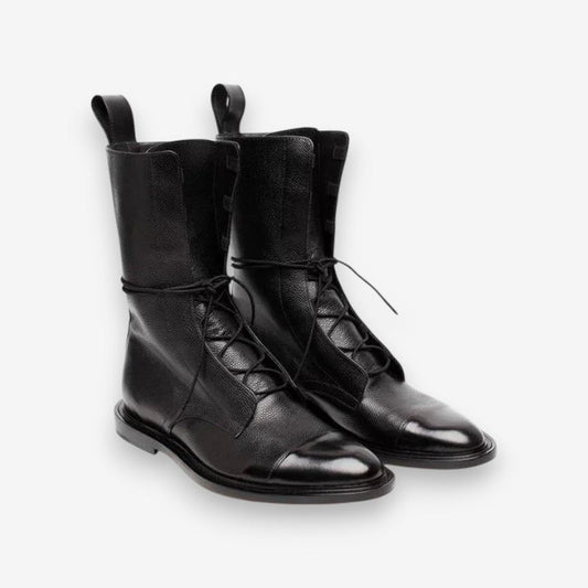 Bottines Femme Hautes à Lacets avec Semelles Plates et Talon Stable - PanierRoyale
