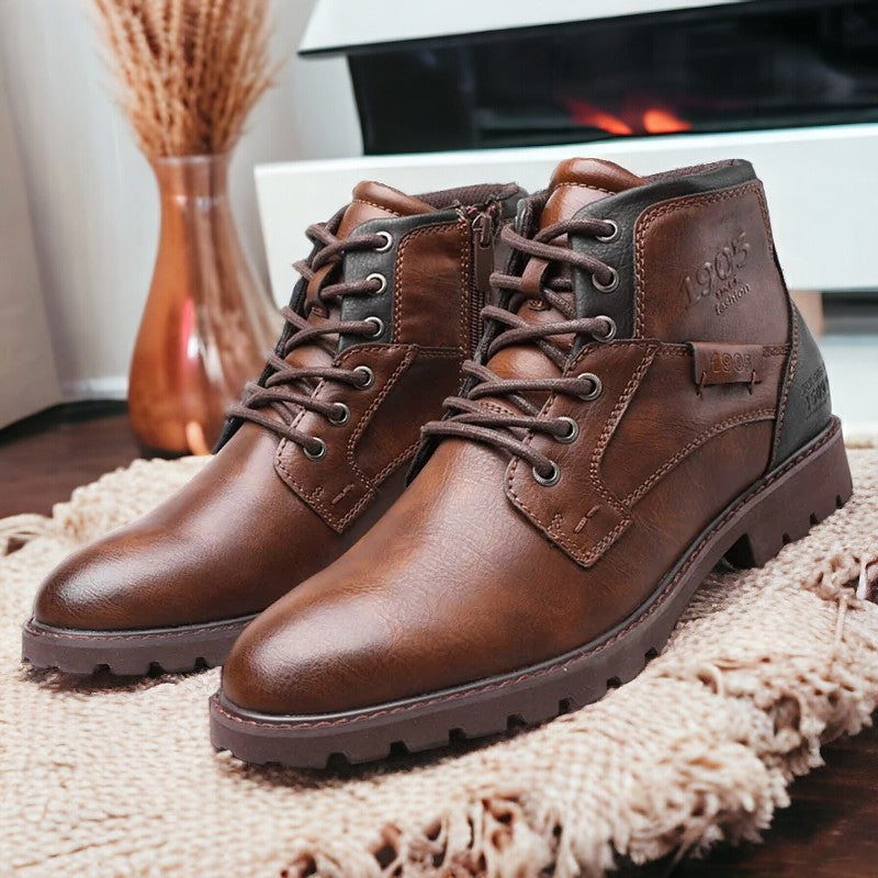 Bottes de randonnée en cuir brun homme avec éclair zippé - PanierRoyale